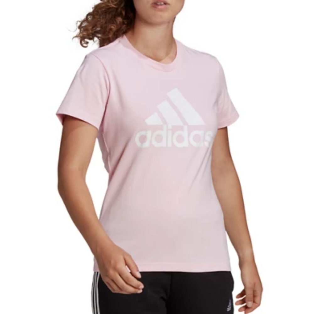 Womens adidas logo light pink sporty short sleeve exercose workout shirt top